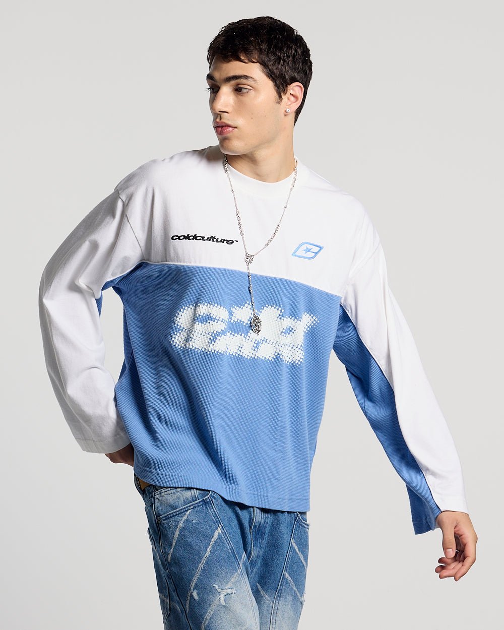 BICOLOR WAFFLE LONGSLEEVE BLUE & WHITE