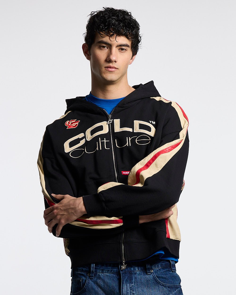 Sudadera con capucha y cremallera para motociclista, color negro.