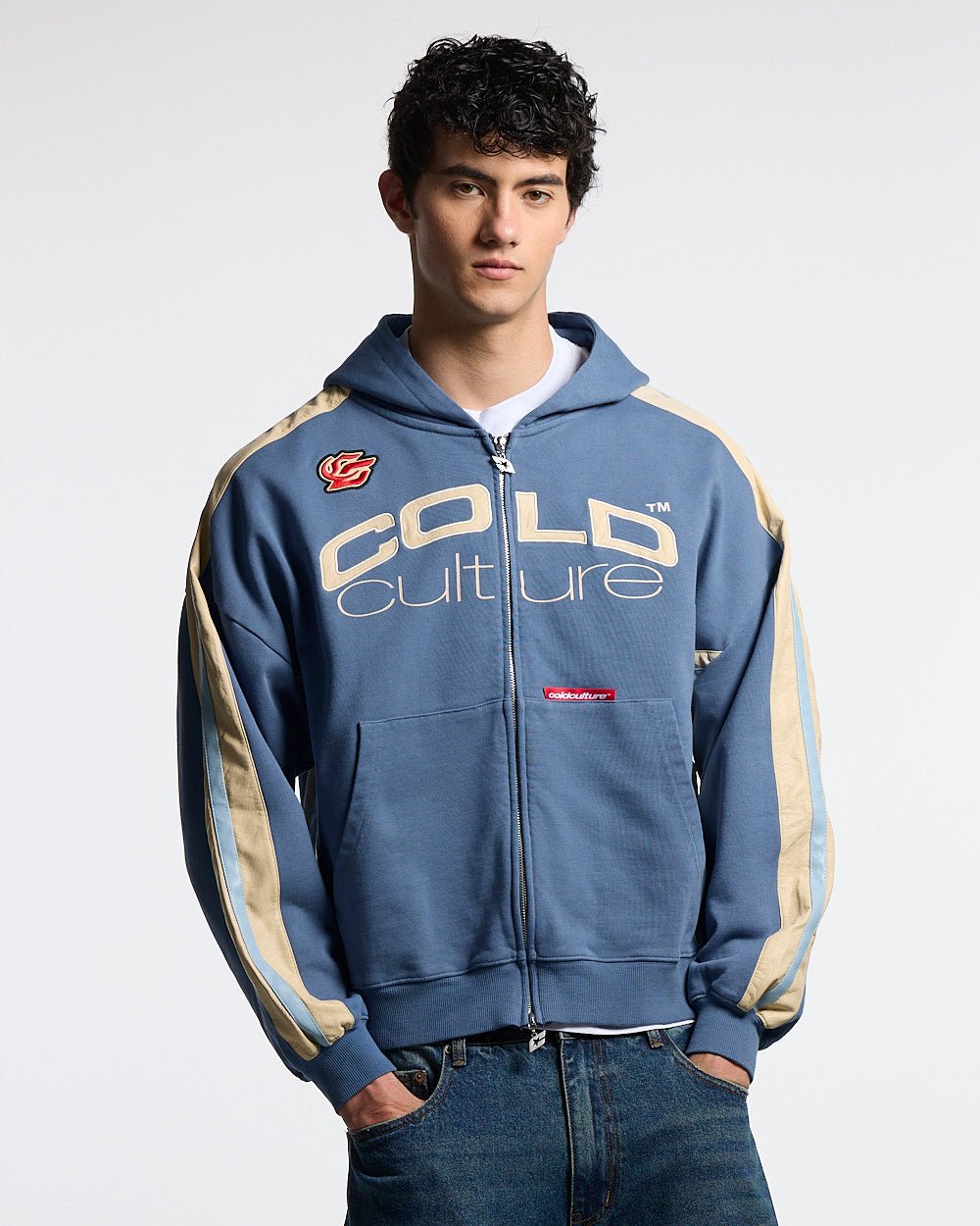 Sudadera con capucha y cremallera para motociclista, color azul marino