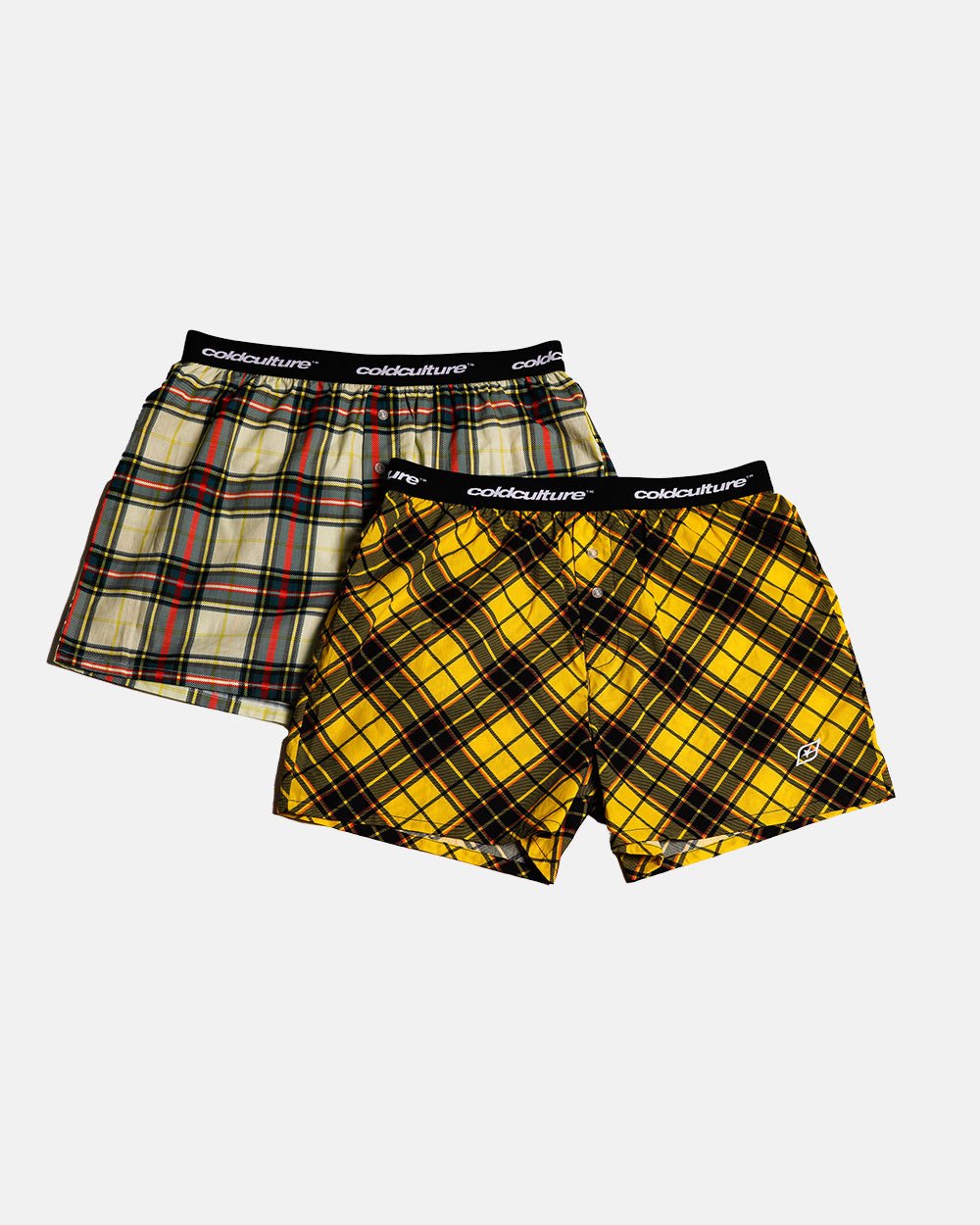 PAQUETE DE BOXERS CUADRADOS TARTÁN AMARILLO/CREMA