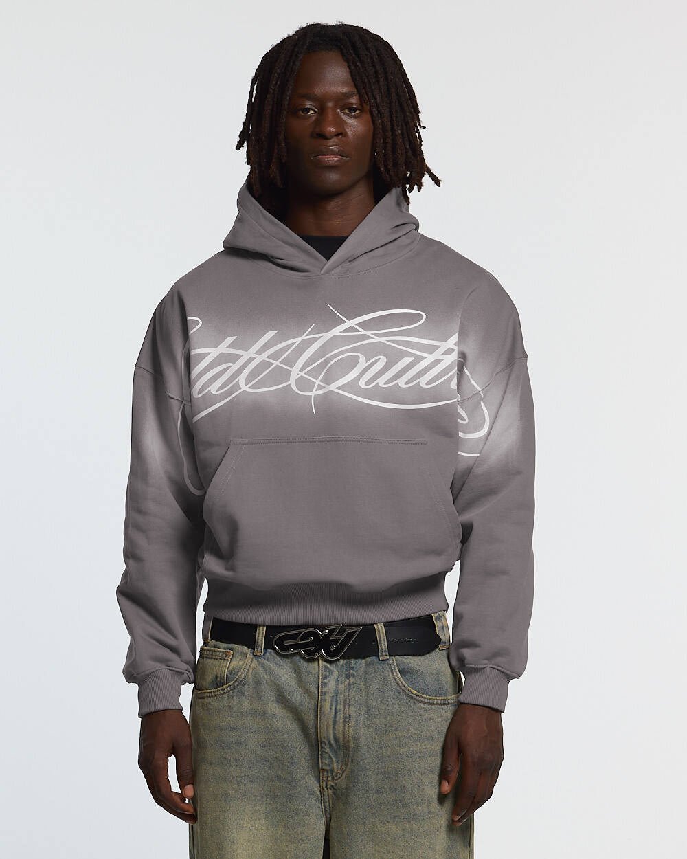CROSSED SCRIPT HOODIE GREY