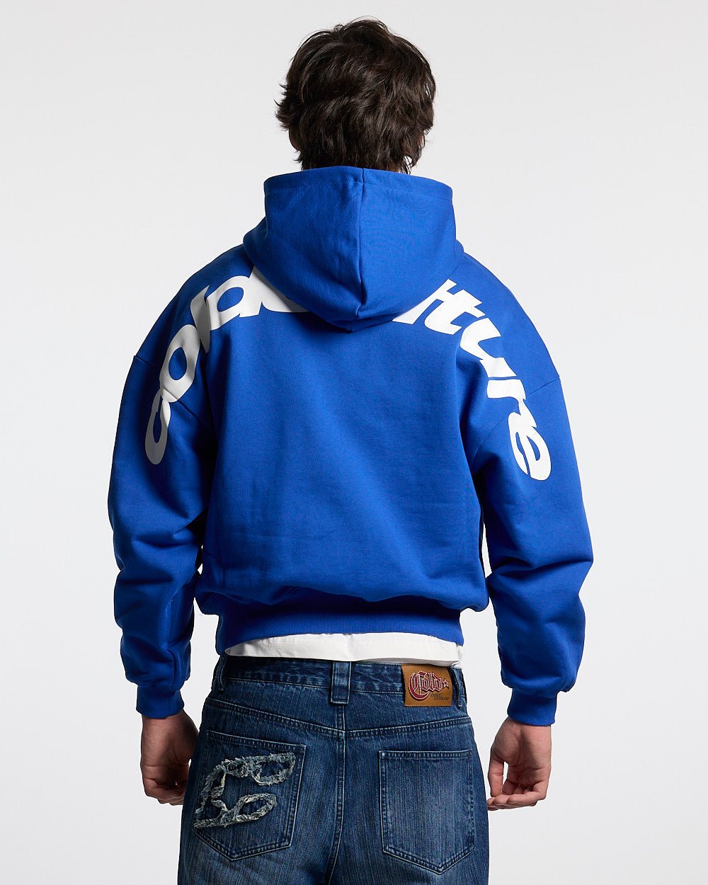 SUDADERA CON CAPUCHA CURVA AZUL