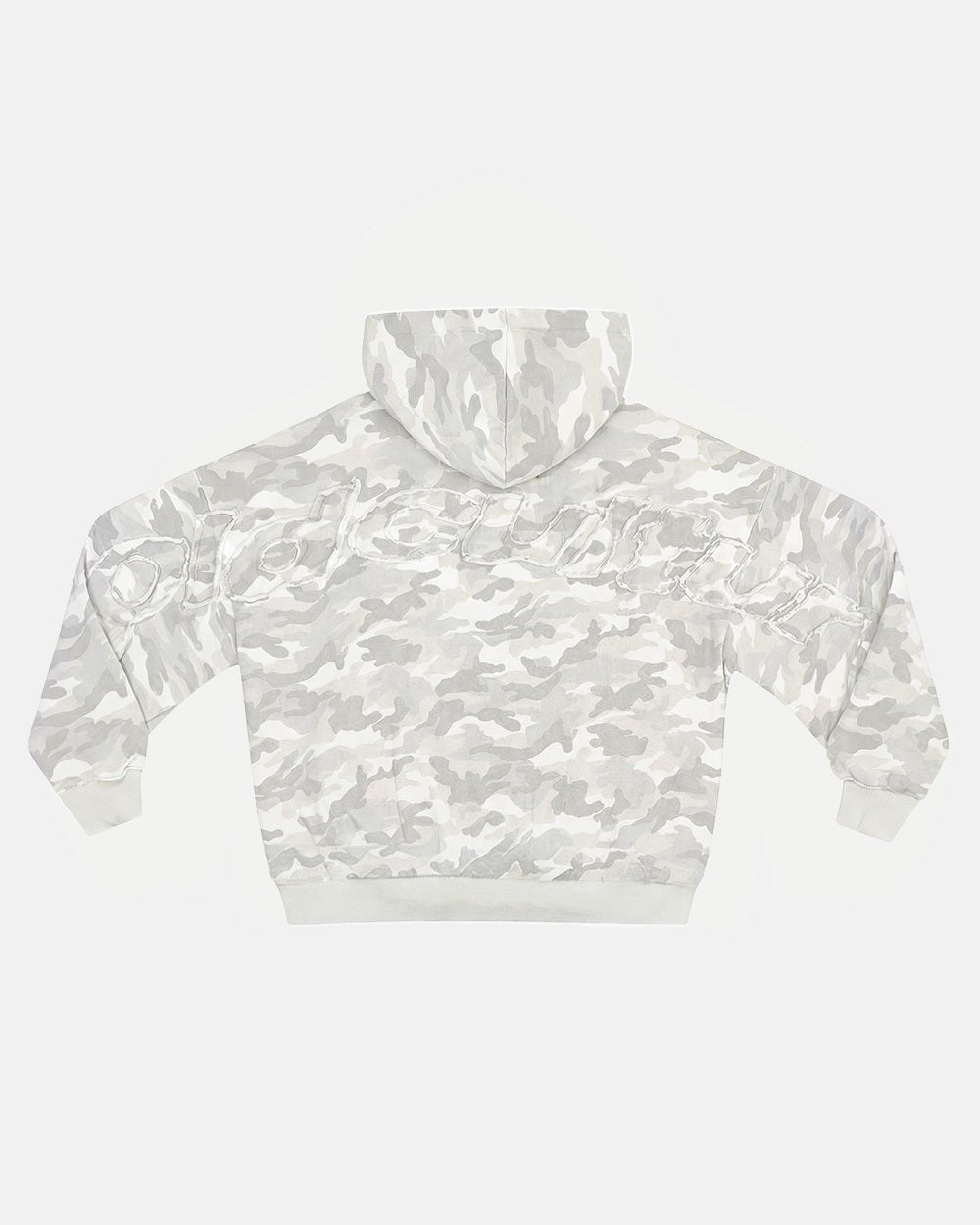 DISTRESS CURVED HOODIE CAMO GREY