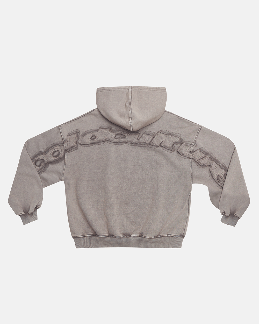 DISTRESS CURVED HOODIE GREY