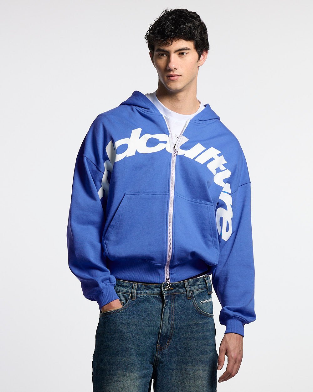 Sudadera con capucha y cremallera DRIVEN, azul y blanca