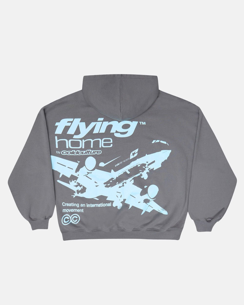 SUDADERA CON CAPUCHA FLYING HOME GRIS AHUMADO
