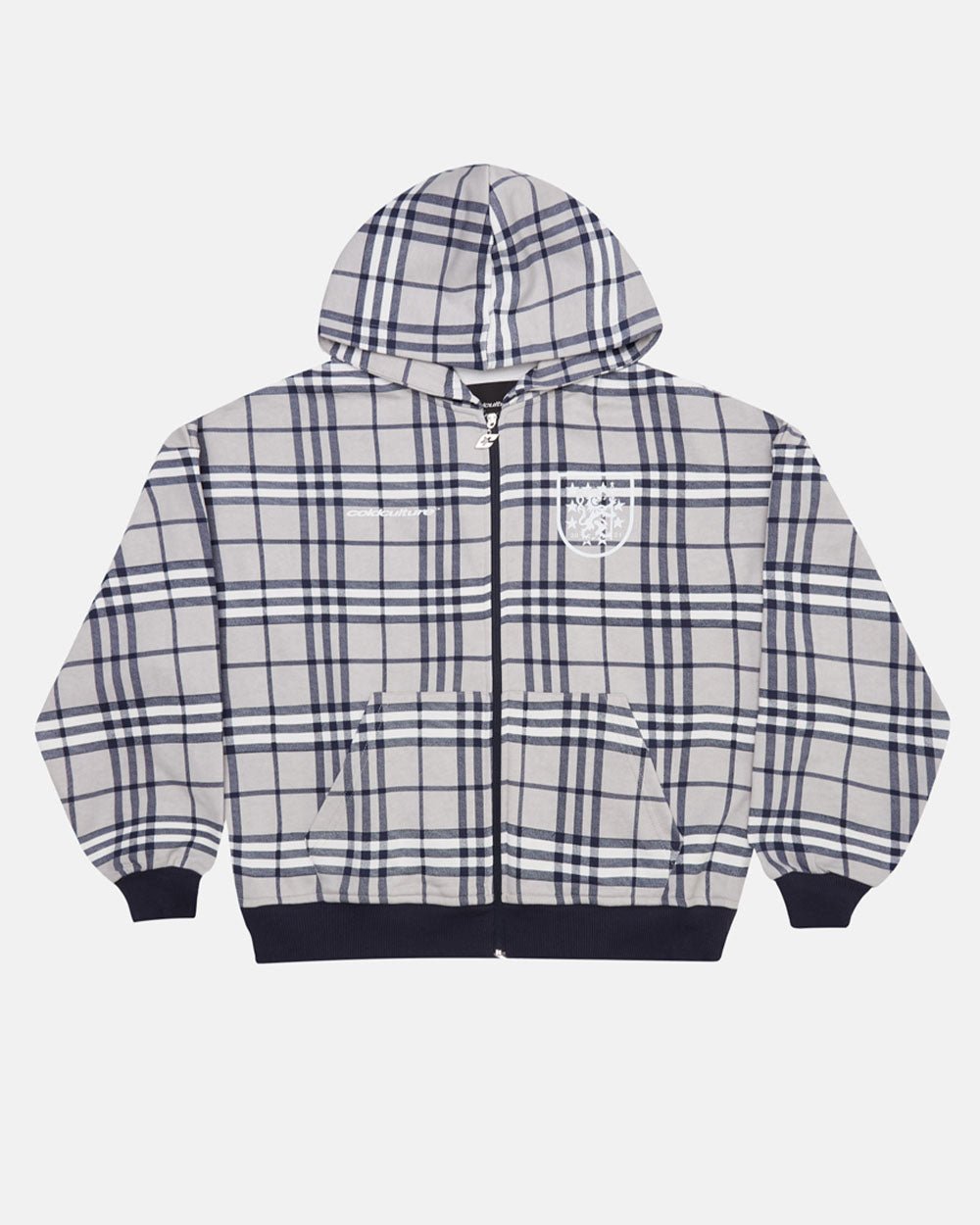 SUDADERA CON CAPUCHA Y CREMALLERA DE CUADRÍCULA TARTÁN AZUL OSCURO/GRIS