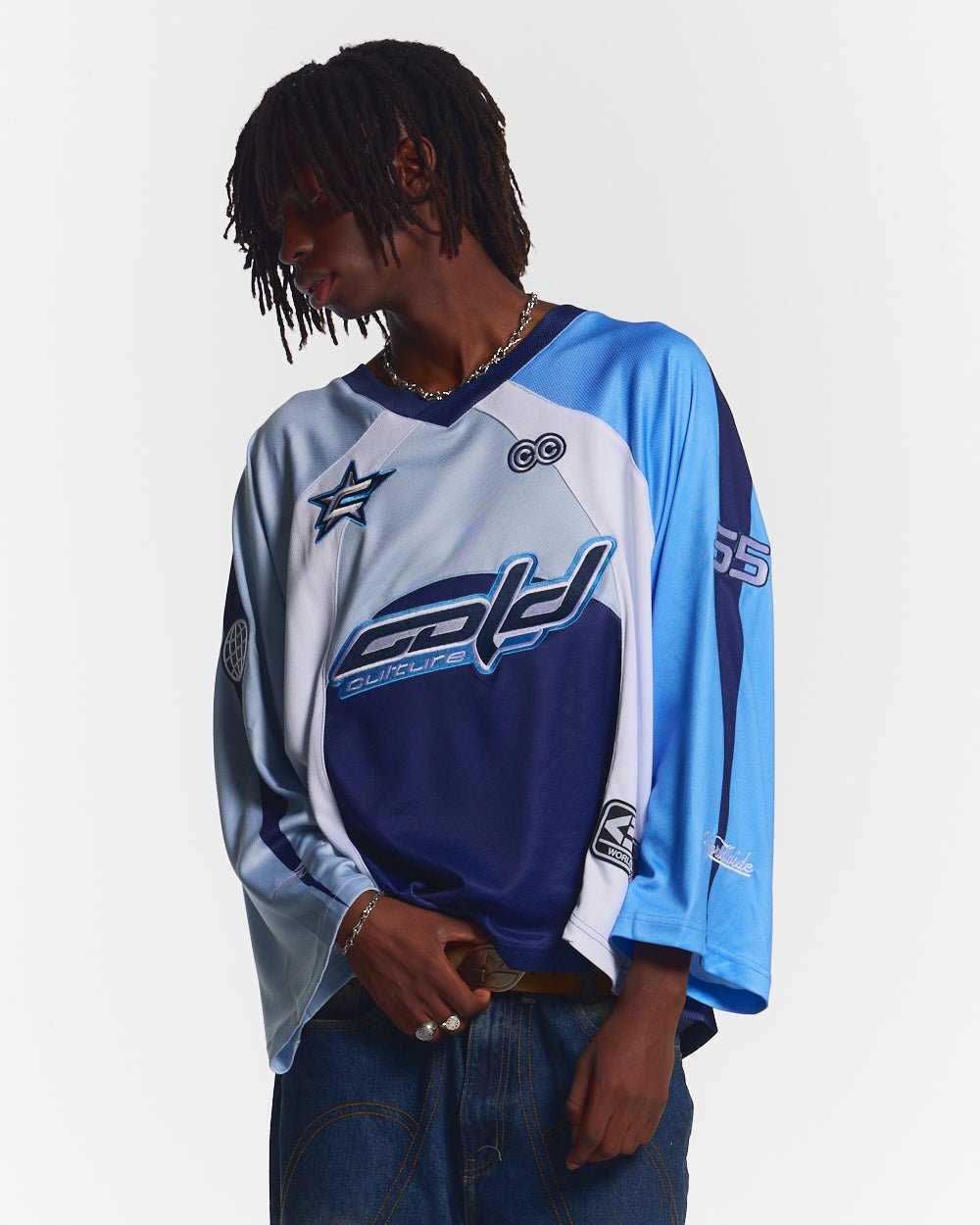 CAMISETA DE MANGA LARGA DE JUGADOR DE HOCKEY AZUL MARINO/AZUL BRILLANTE