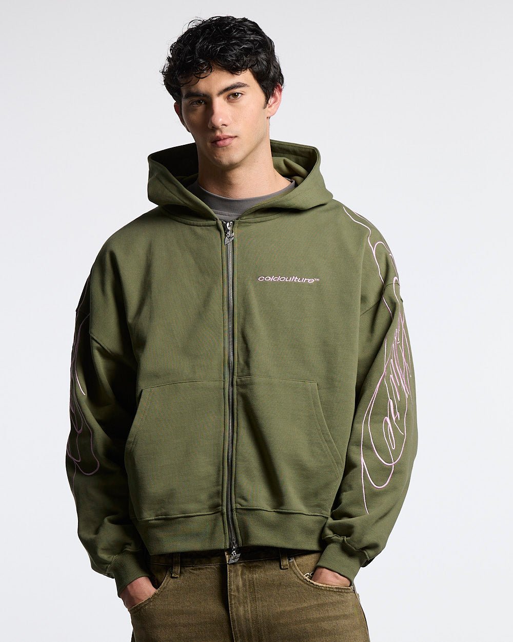 NUEVA SUDADERA CON CAPUCHA Y CREMALLERA CON SCRIPT VERDE Y ROSA