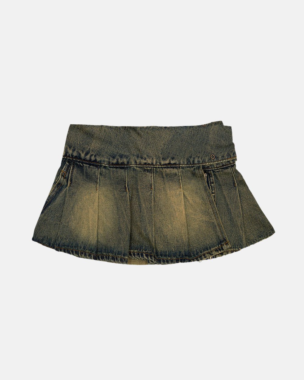 PLEATED LITTLE SKIRT DARK BROWN DENIM