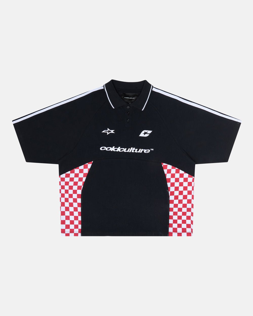 RED CHESS POLO TSHIRT BLACK