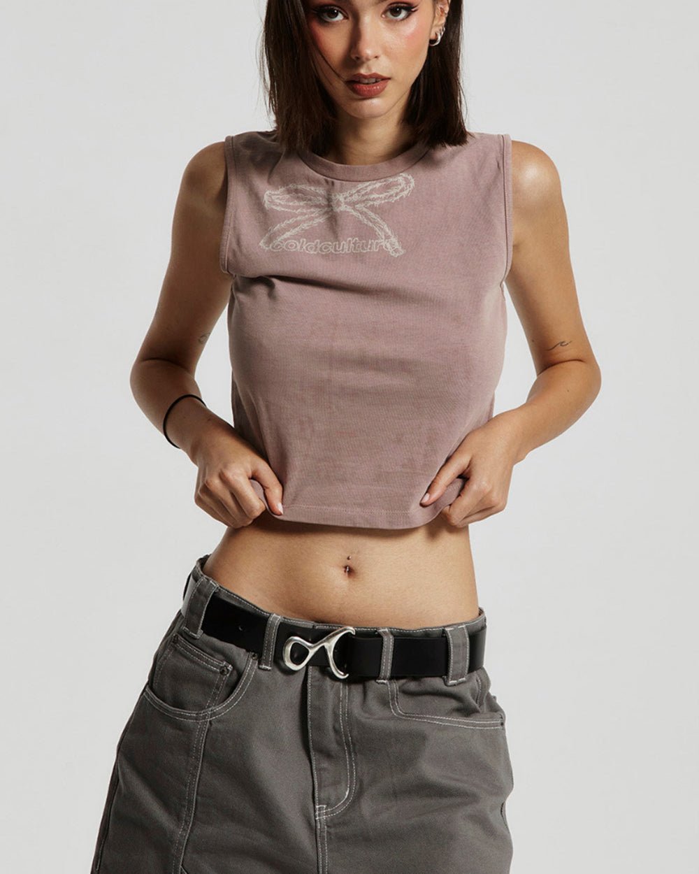 RIBBON TOP ALMOND BROWN