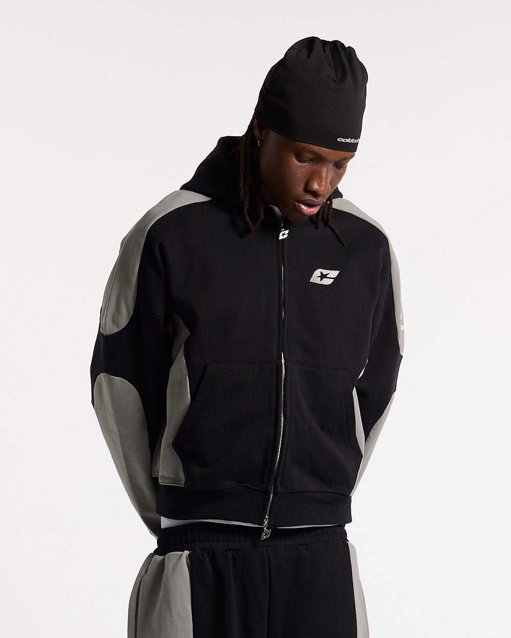 RIDER ZIP HOODIE BLACK & GREY