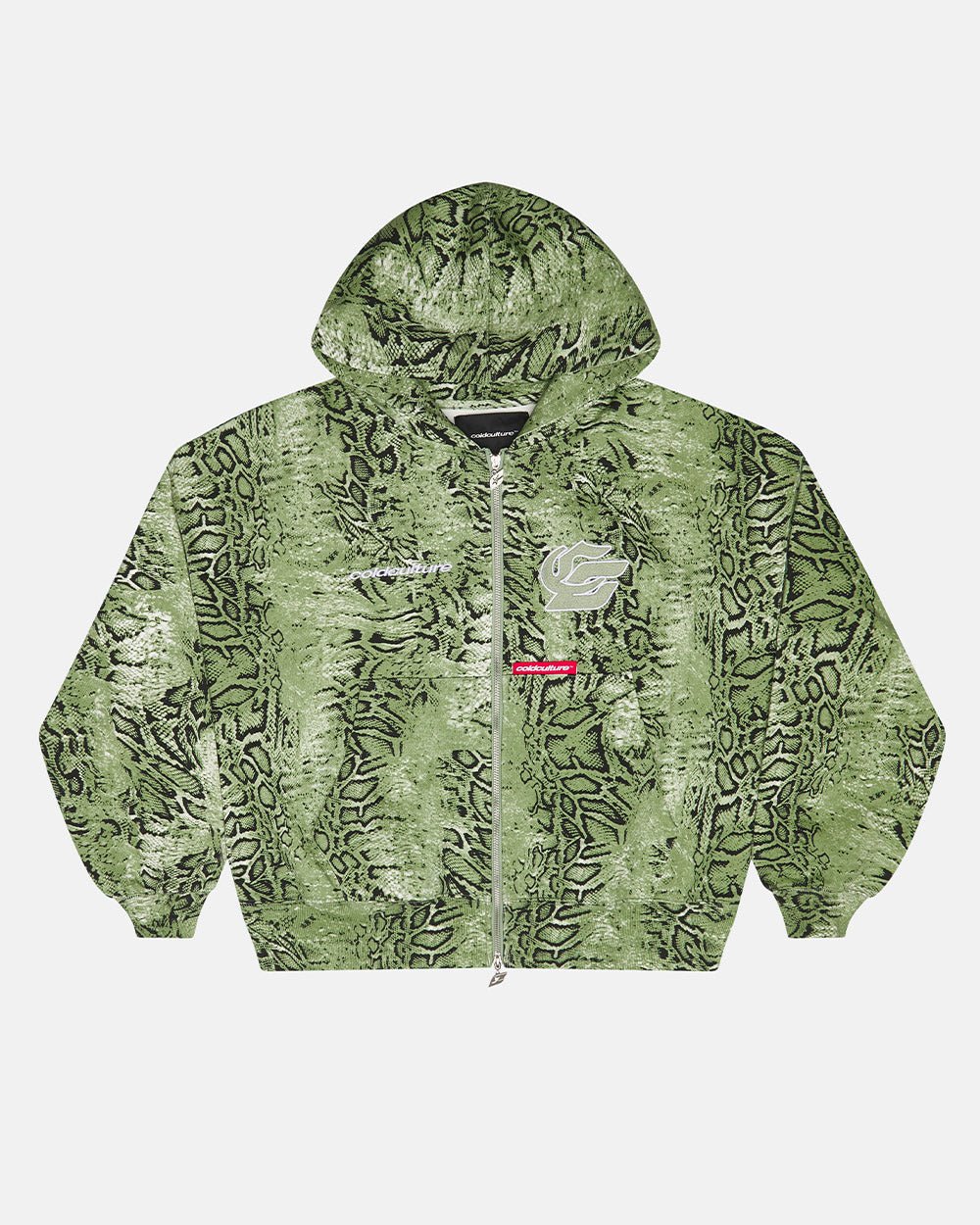 SUDADERA CON CAPUCHA Y CREMALLERA DE SERPIENTE VERDE Y NEGRA