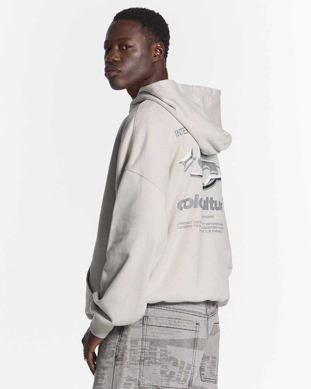 SUDADERA CON CAPUCHA BRILLANTE GRIS PERLA