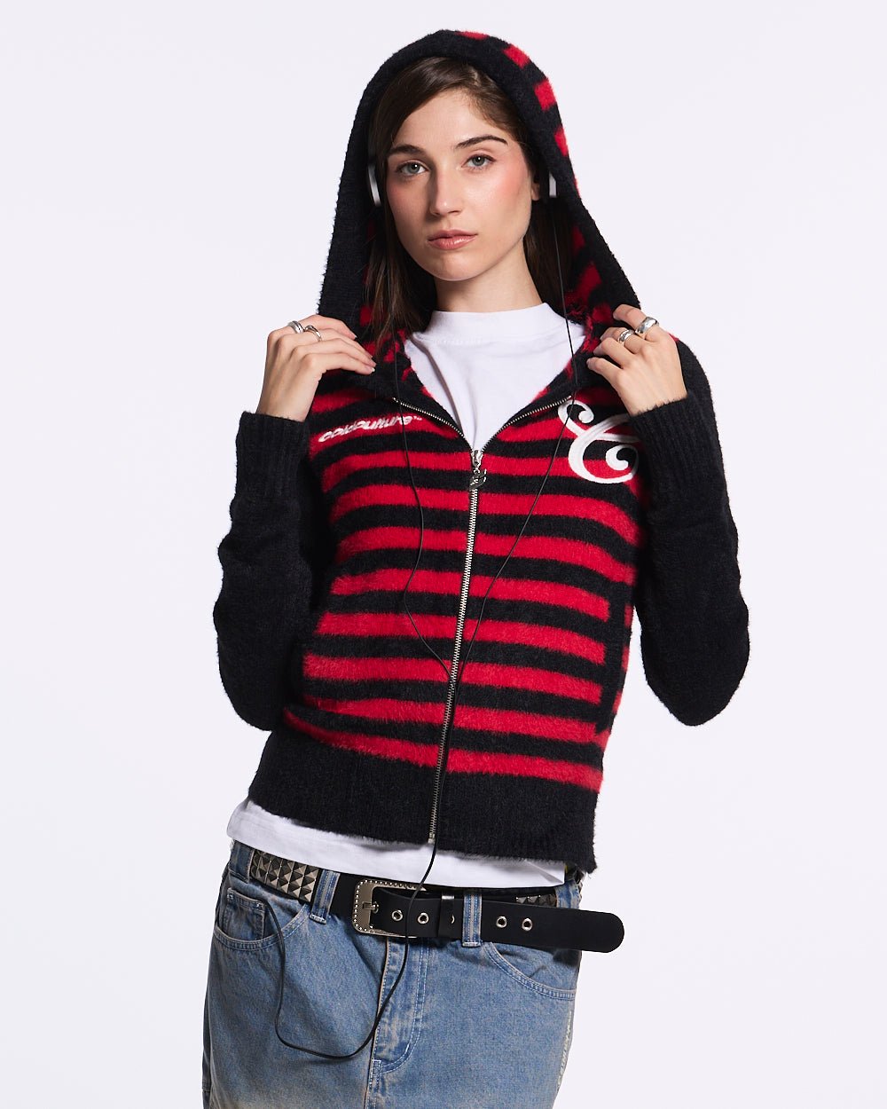 STRIPE ZIP KNIT RED & BLACK