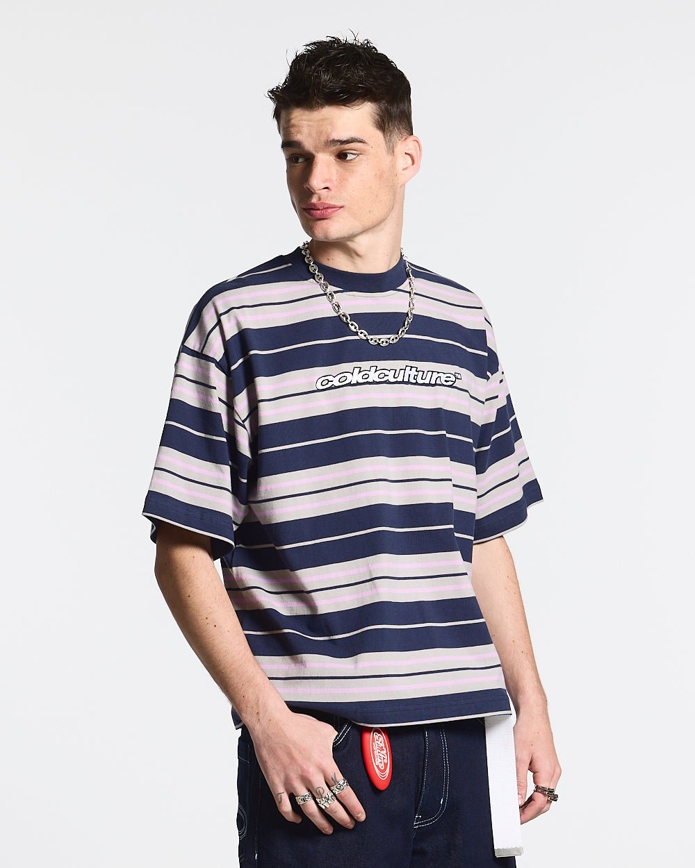 STRIPED TEE VIOLET-DARK BLUE
