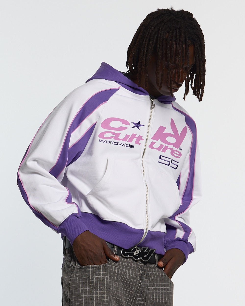 TEASE ME ZIP HOODIE WHITE & PURPLE