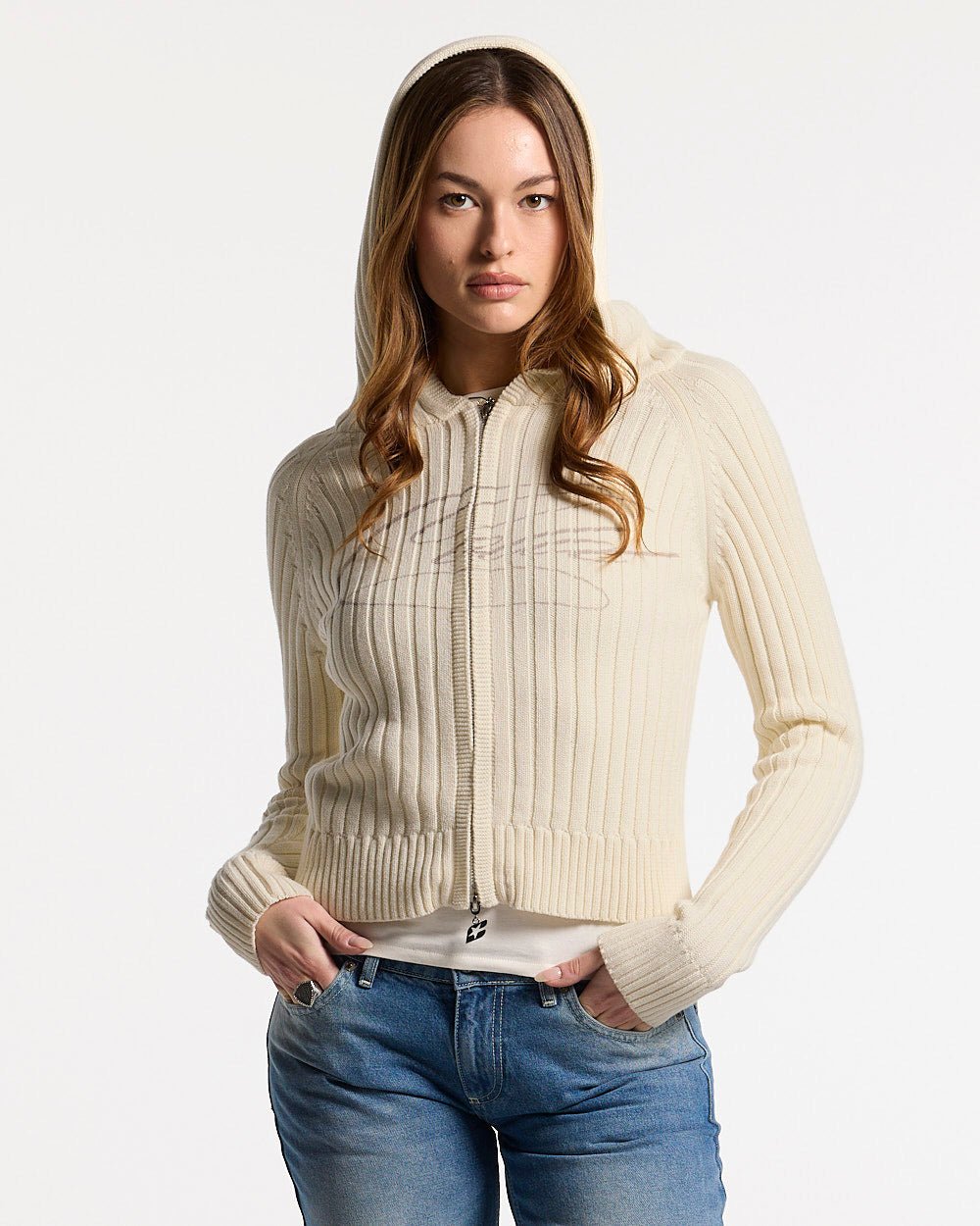 TRACK HOOD ZIP KNIT OFF-WHITE