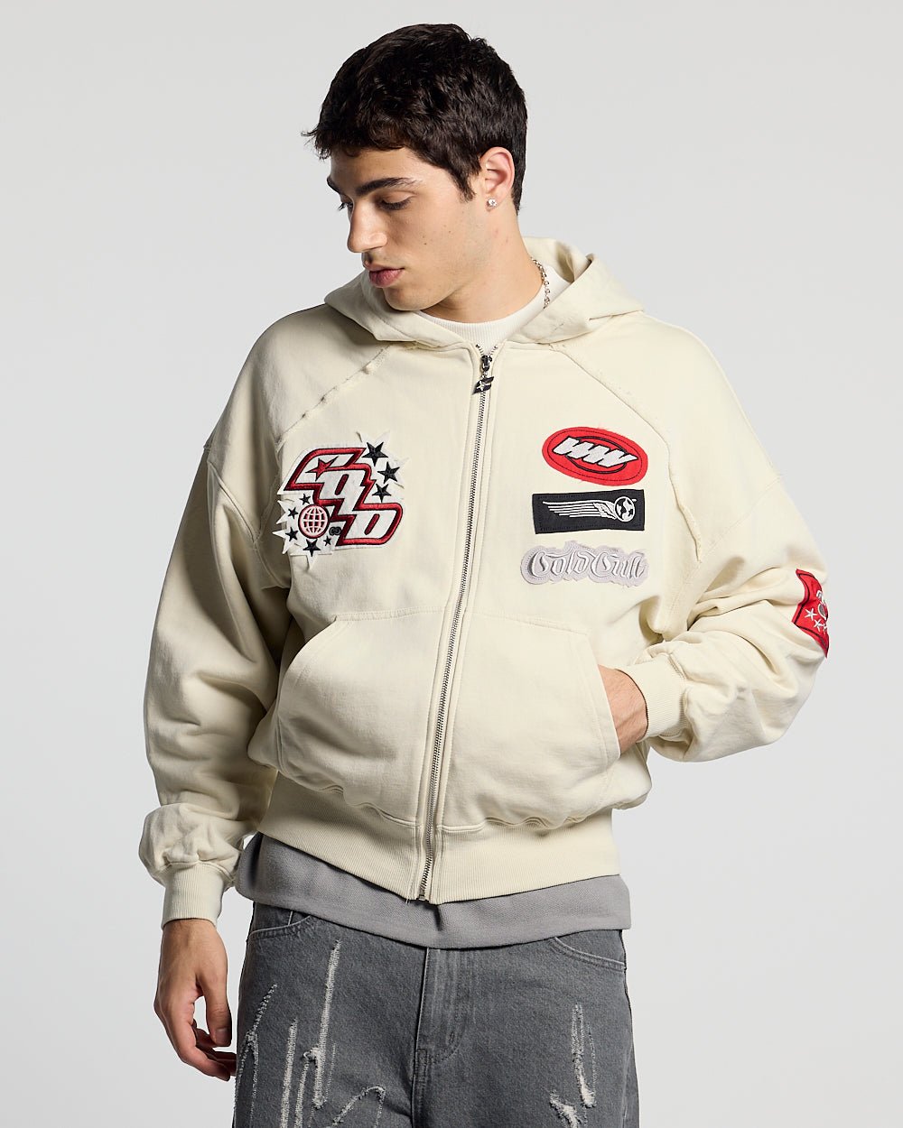 Sudadera con capucha y cremallera Walker gris claro